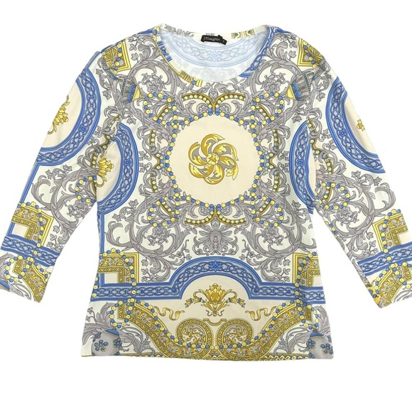 J. McLaughlin Catalina Cloth Signature Top Cream Gold Gray Faberge Con Small NEW - Picture 1 of 10